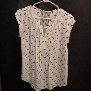 Tropical Bird Patterned Short Sleeved Blouse